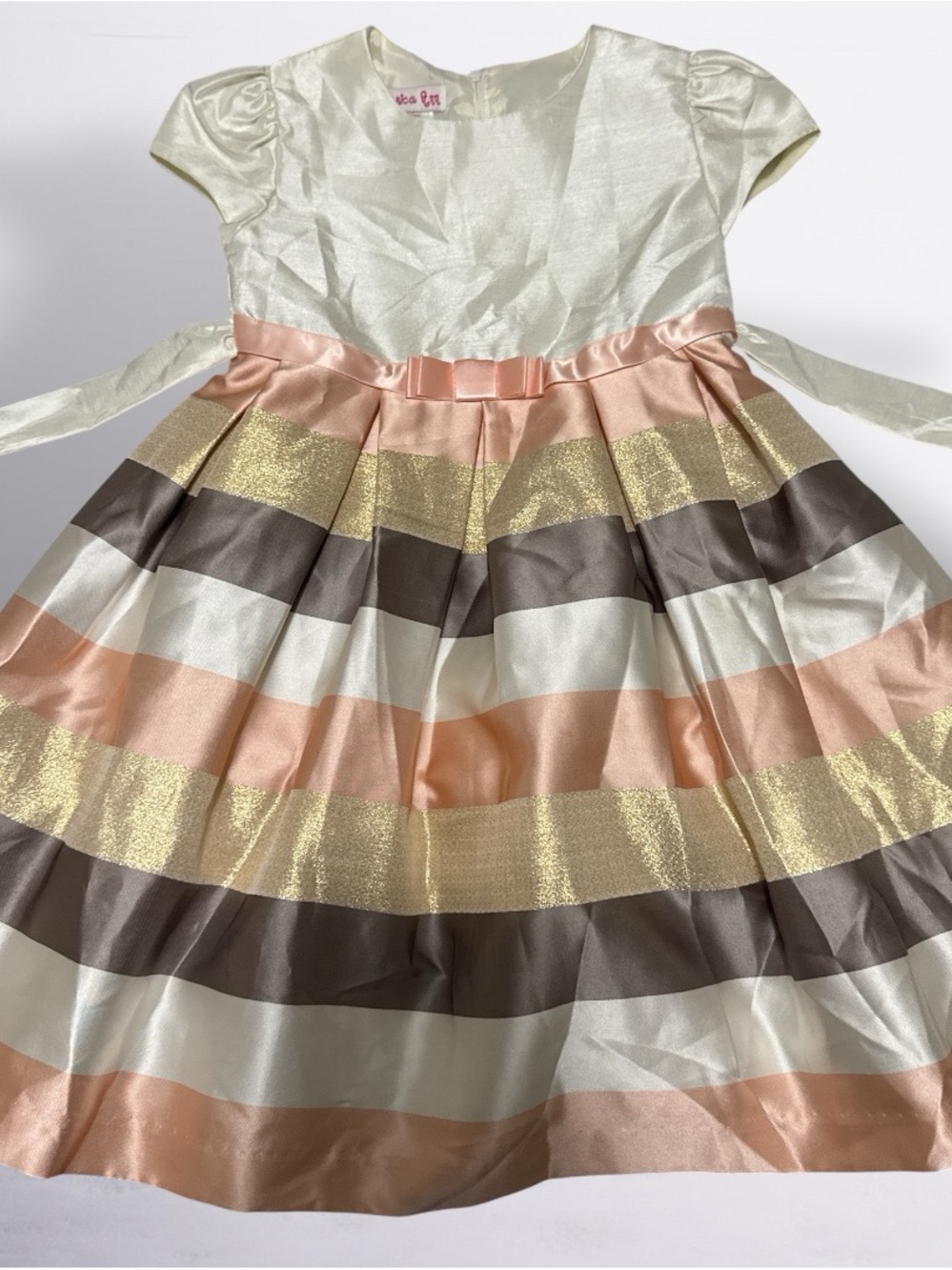 Jessica Ann Ivory, Blush, Gold & Brown Striped Party Dress